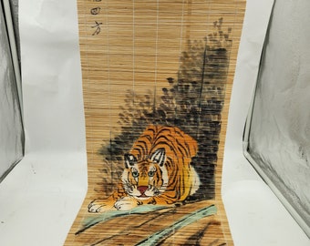 Vintage Wall Hanging featuring a Tiger with Chinese characters that translates Chenzu Temple Tang - Bamboo with painted tiger