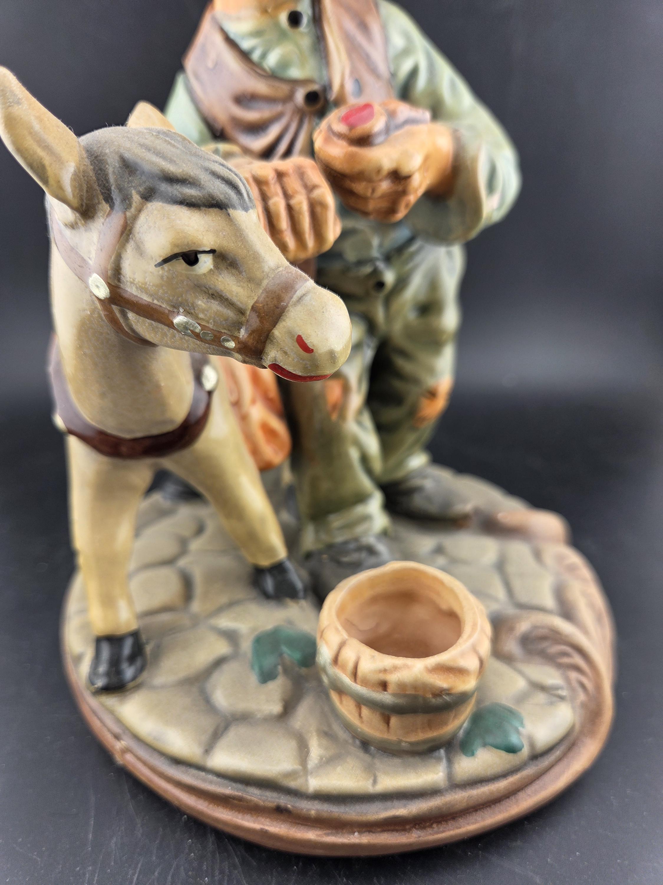 Vintage Capodimonte Style Porcelain Old Man Figurine With a Donkey