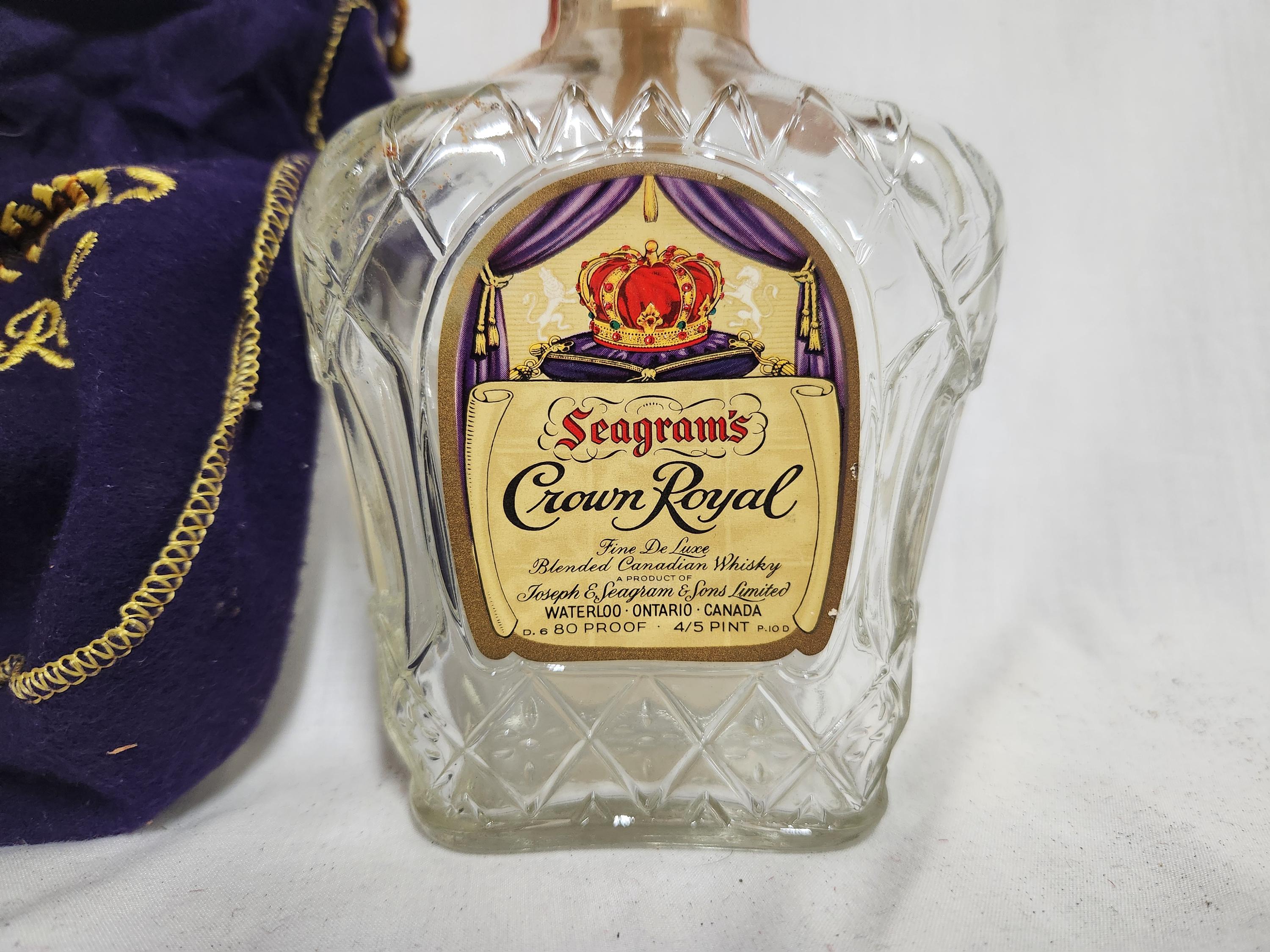 Vintage Glass EMPTY Seagram's Crown Royal Whiskey Bottle in