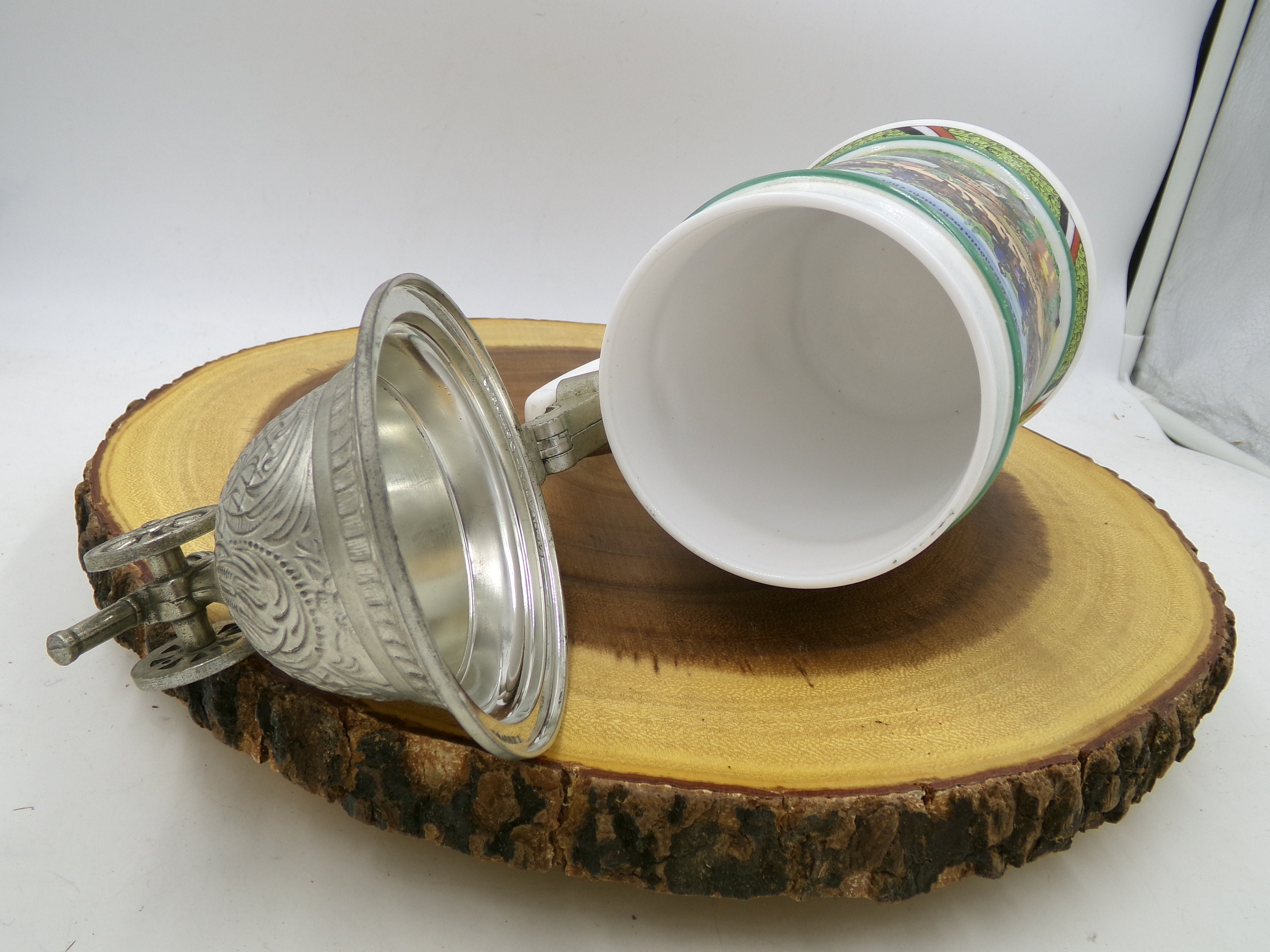 Vintage German Beer Stein with Metal Lid Ceramic Mug Measures 9.5