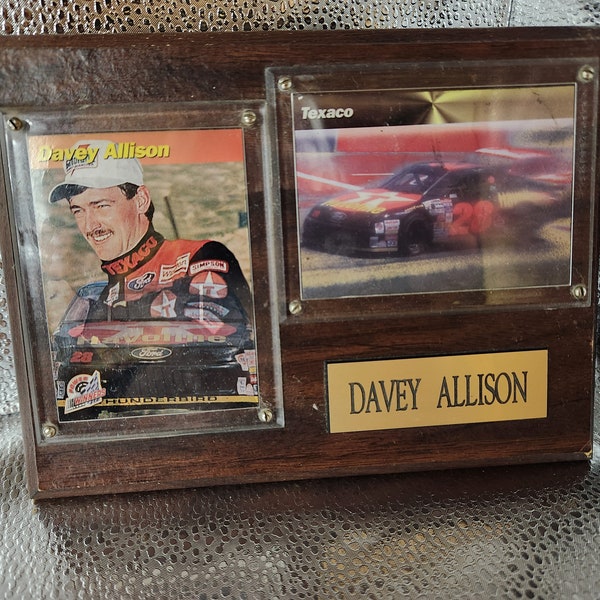 Vintage NASCAR Collectible Plaque featuring Davey Allison with his Texaco Racing Car