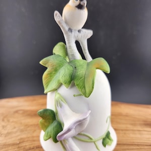 Vintage Souvenir Collector Bell with Bird and Lavender Morning Glory - Very delicate and beautiful - 4.5&quot;  Otagiri Japan