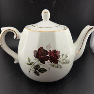Vintage Rose with Wheat Design English Ironstone Teapot from Ellgreave Wood and Sons England - Width 8", Height 6"