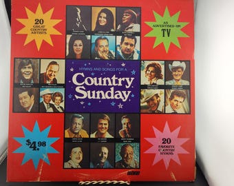 Vintage LP Vinyl Record Album Size 33 RPM / Country Sunday 20 Great Country Hits - See artist list below / 1973  / Cover has wear, see notes