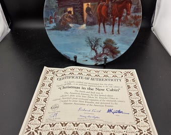 Vintage 8" Collector Plate 1988 / Knowles China / Christmas In The New Cabin The American Journey Series / No. 6179A / Stand Not Included