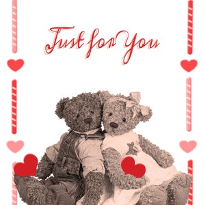 Valentines Day Card - Printable - Download - Valentines Day - Teddy Bear - For Him - For Her - Valentine&#39;s Day - Love - Just For You