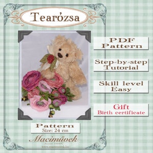 50% Sales - Tearose - Tearózsa Teddy Bear Pattern - Printable Download - sewing tutorial - pdf digital pattern - teddy toy tutorial
