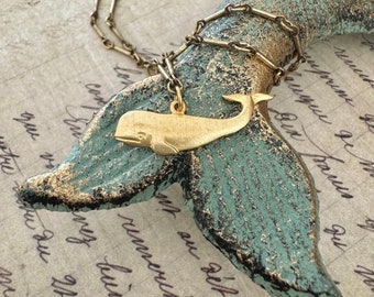 Whale necklace, vintage style necklace, gold necklace, beach jewelry, nautical jewelry