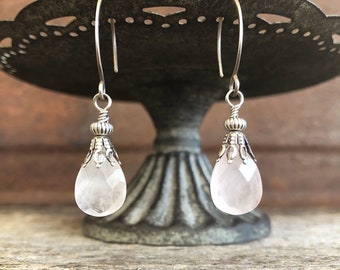 Rose quartz earrings in oxidized silver