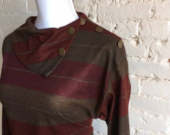 1970s Cowl Dress Brown/Plum/Burgundy
