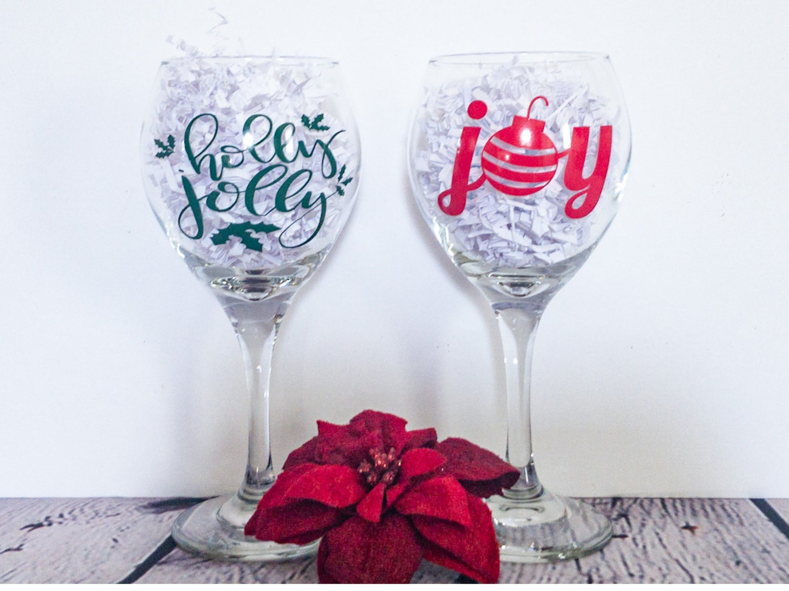 Christmas Wine Glasses Holiday Drinkware Holly Jolly/joy Etsy