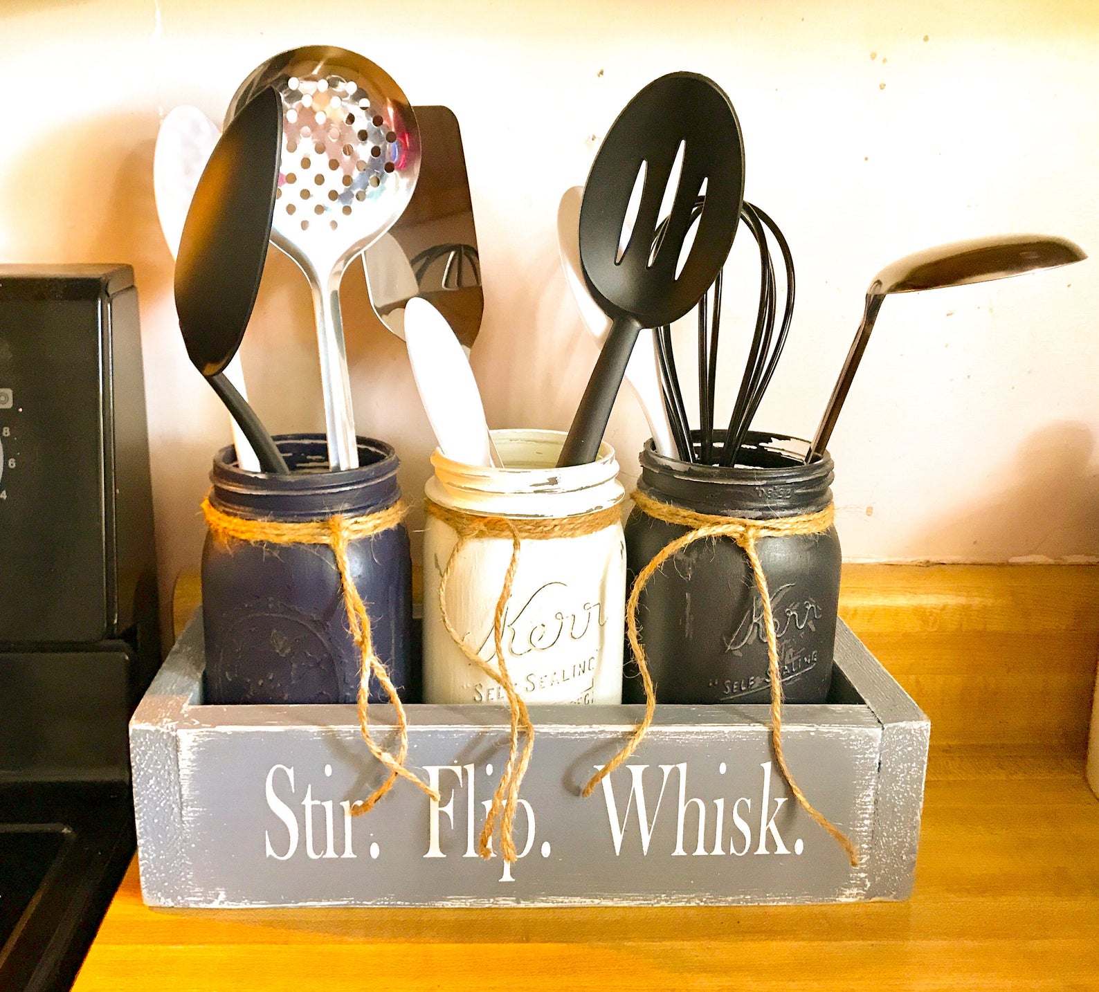 Rustic Kitchen Utensil Holder With Mason Jars Modern Etsy