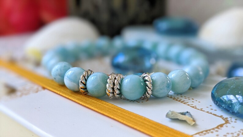 HealingMeditation Bracelet Larimar Bracelet Sea and Sky Energies Gemstone Bracelet Atlantis Stone Genuine Larimar AAA Grade