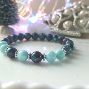 Cuprite Bracelet On Stretch Cord High Polished Copper Minerals Chrysocolla Gem Silica Shattuckite