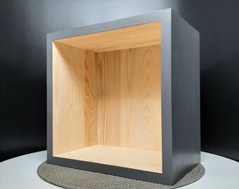 Pine Wood Floating Cube Shelf for Living Room, Farmhouse Book Shelf for Wall, Bathroom Shelf Decor, Minimalist Apartment, College Dorm, Home