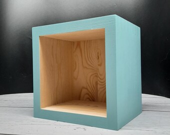 Pine Floating Cube Shelf for Bathroom, Hanging Modern Farmhouse Book Shelf for Wall, Living Room Decor, Minimalist Apartment, College Dorm