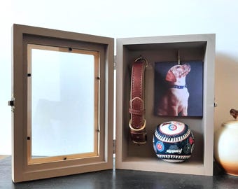 Personalized Pet Memorial Shadow Box, Wooden Keepsake Photo Collar Holder