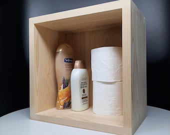 Wooden Unpainted Floating Cube Shelf for Bathroom, Wall Hanging Living Room, Pine Book Shelf for Wall, Minimalist Apartment, Organizer Unit