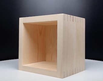 Unpainted Pine Wood Cube Shelf, Minimalist Wall Decor, DIY Crafting Project