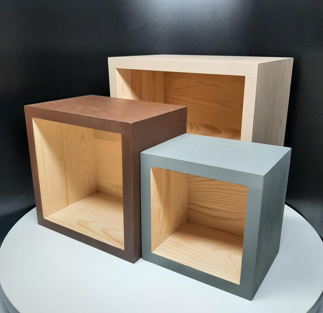 Set of 3 Floating Cube Shelves for Living Room, Hanging Modern ...