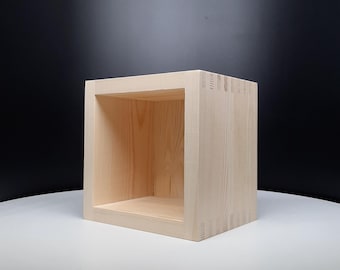 6x6x5 Pine Wood Unpainted Floating Cube Shelf, Book Shelf for Wall, Hanging Bathroom Decor, Minimalist Apartment, Farmhouse Living Room, DIY