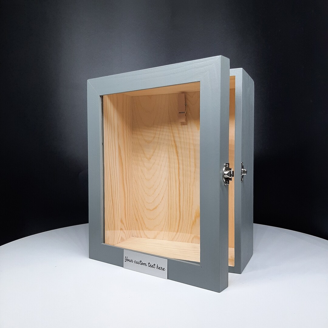 8x10 Extra Deep Wooden Personalized Shadow Box Frame With Glass Door