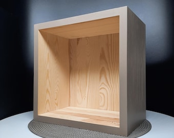 Modern Aesthetic Pine Wood Floating Cube Shelf for Wall, Wooden Book Shelf for Bedroom, Modern Minimalist Apartment Decor, Deep Shadow Box