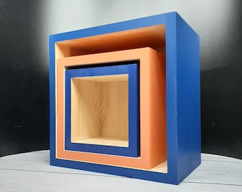 Set of 3 Floating Cube Shelves for Wall, Hanging Pine Wood Book Shelves, Bathroom Shelf Decor, Minimalist Apartment Decor, New Home Gift