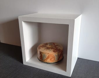 Modern Aesthetic Pine Wood Floating Cube Shelf for Wall, Wooden Book Shelf for Bedroom, Modern Minimalist Apartment Decor, Cube Shelf Back