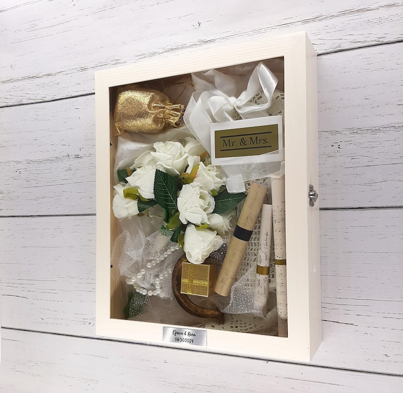 11x14 Personalized Wedding Shadow Box Frame for Couples, Memory Keepsake Box for Bride and Groom, Wooden Anniversary Gift for Married People