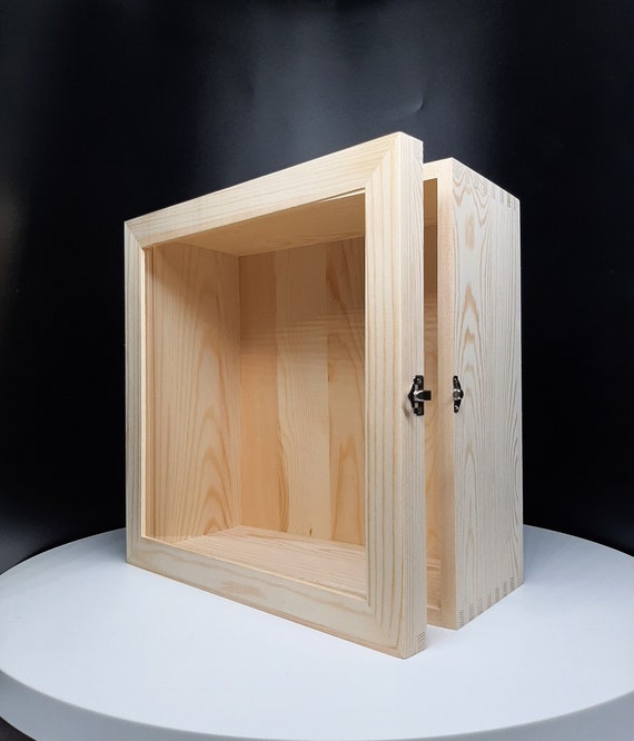 Empty Large Extra Deep Wooden Shadow Box Frame With Glass Door