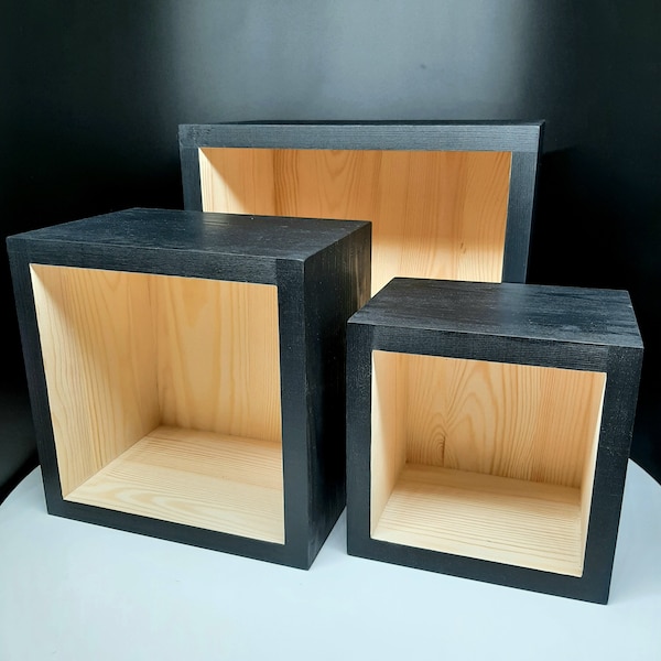 Set of 3 Deep Floating Modern Cube Shelves for Wall, Hanging Book Shelves for Living Room, Bathroom Shelf Decor, Minimalist Apartment, Plain