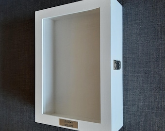 White Deep Wooden Personalized Shadow Box Frame with Glass Door, Display Case, Memory Keepsake, Wedding Gift Wood, Mothers Day for Grandma