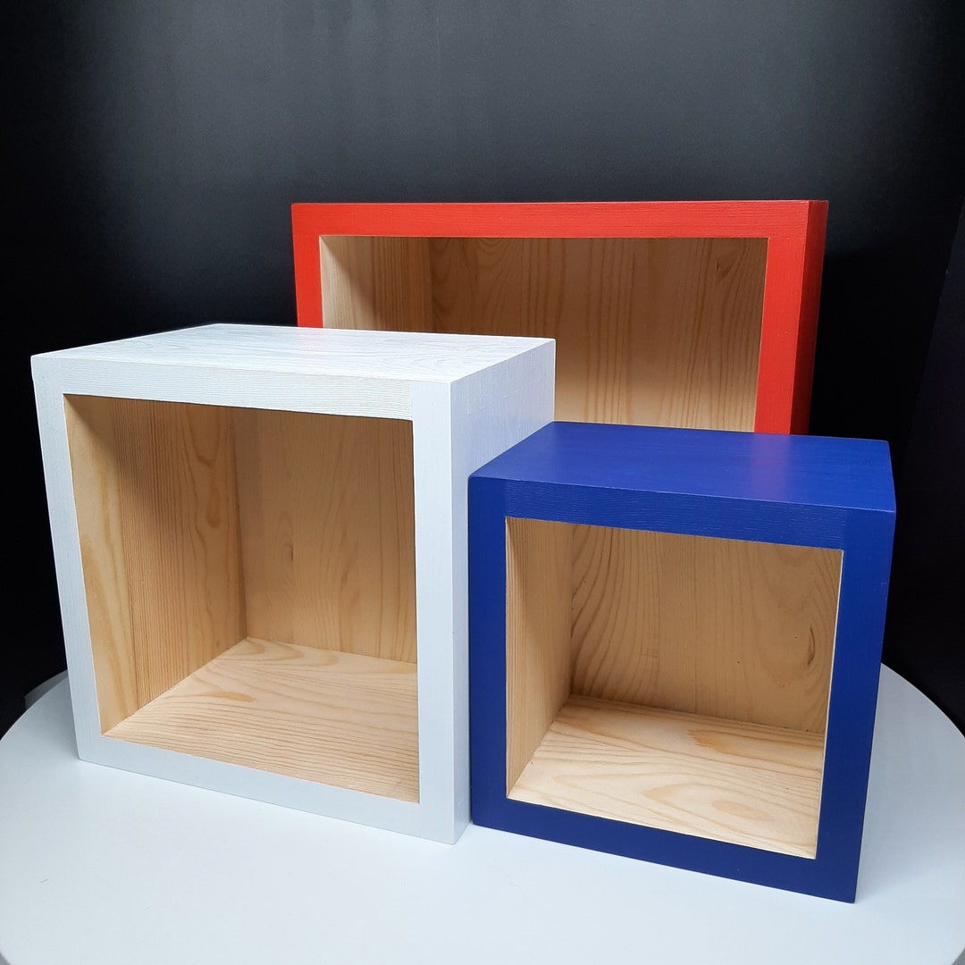 Set of 3 Floating Cube Shelves for Living Room, Hanging Modern ...