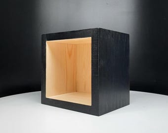 Modern Pine Wood Floating Cube Shelf for Living Room, Farmhouse Book Shelf for Wall, Bathroom Shelf Decor, College Apartment Items, Display