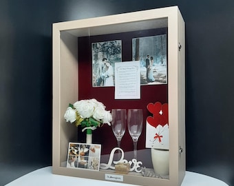 Large Extra Deep Shadow Box Frame with Glass, Memory Box, Display Case, Living Room Decor Accessories, Personalized Wedding Gift for Couple