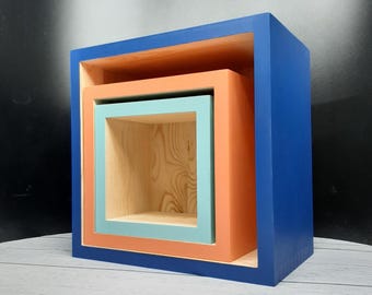 Set of 3 Wooden Deep Floating Modern Cube Shelves for Wall, Hanging Book Shelves for Living Room, Bathroom Shelf Decor, Minimalist Apartment