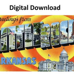 Grüße von Little Rock Arkansas Vintage Postkarte - Digital Druckbare Download - Großbrief Antike 30er 40er Jahre Bild Alte Souvenir Postkarte