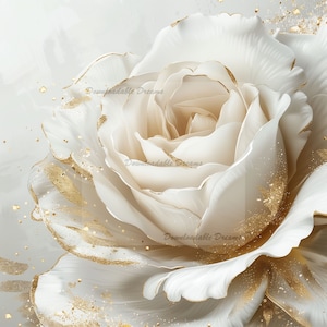 10 wunderschöne weiße Rose mit goldenen Akzenten Clipart-Bundle, hochwertiger Download, kommerzielle Rechte, Einladungsjournal, glitzernde Blumen