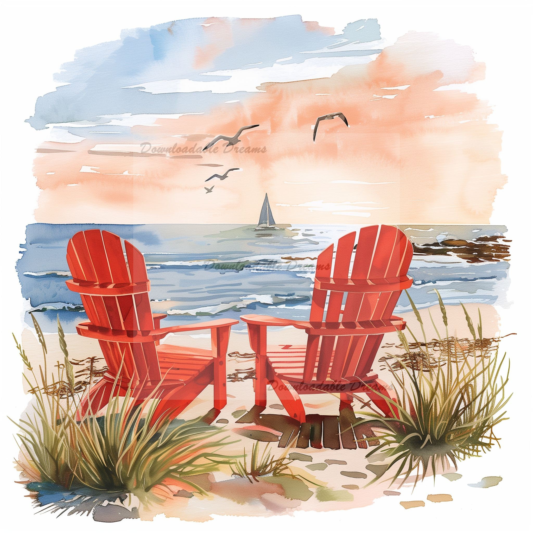 Adirondack Chair Beach Watercolor Clipart Bundle (digital Download) - Etsy