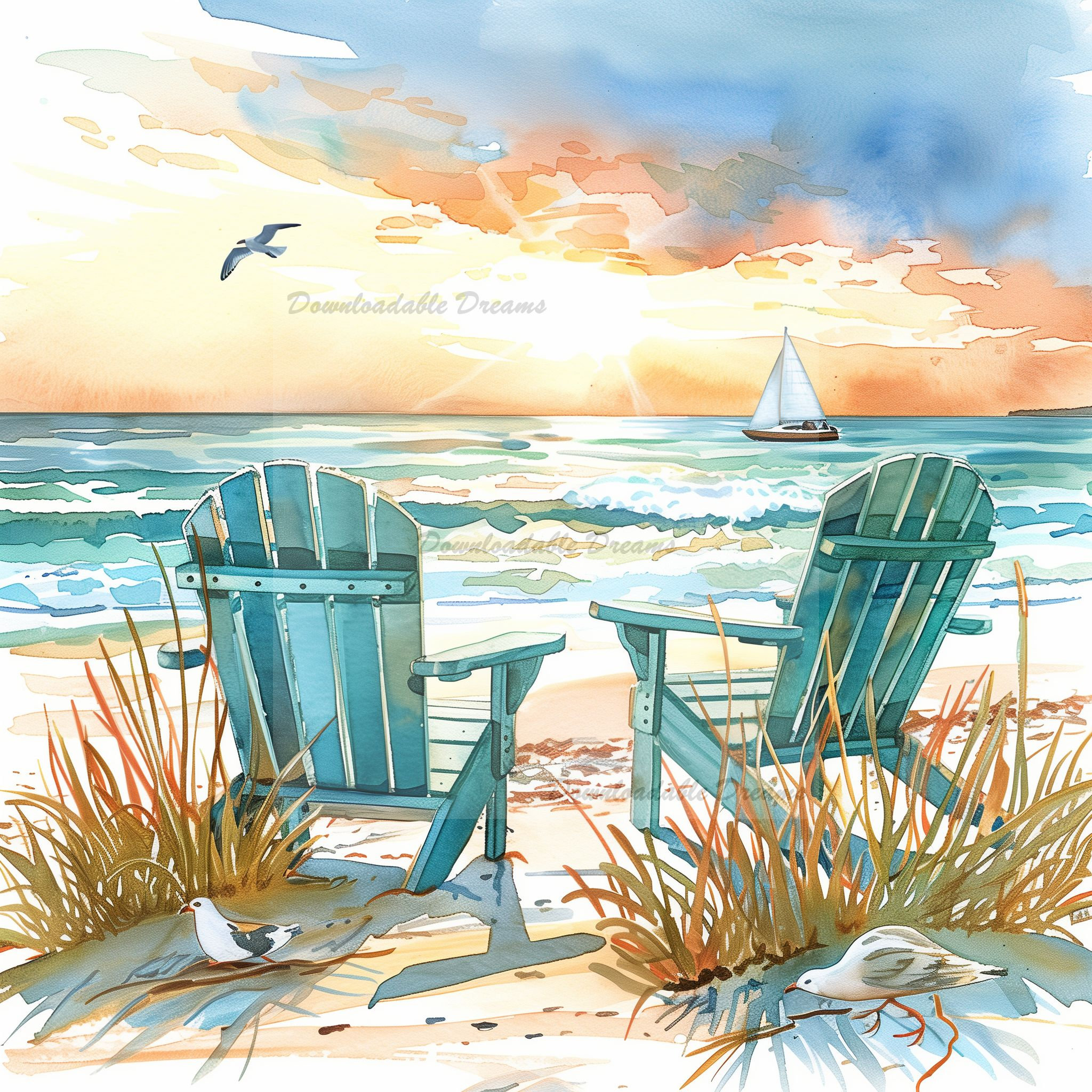 Adirondack Chair Beach Watercolor Clipart Bundle (digital Download) - Etsy, image size:2048x2048