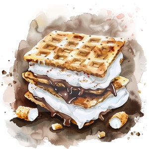 12 deliciosos s'mores aquarela clipart pacote kit de scrapbooking convites diários smores chocolate marshmallows biscoitos graham acampamento