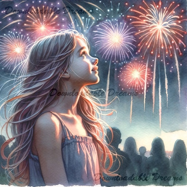 20 Little Girls Waching Fourth Of July Fireworks Watercolor Clipart Bundle Young Child High Quality Digital Image Download Commercial Rights