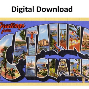 Saudações da Ilha Catalina Califórnia Cartão postal vintage estilo # 2 - Download digital para impressão - Carta grande Imagem antiga Cartão postal antigo