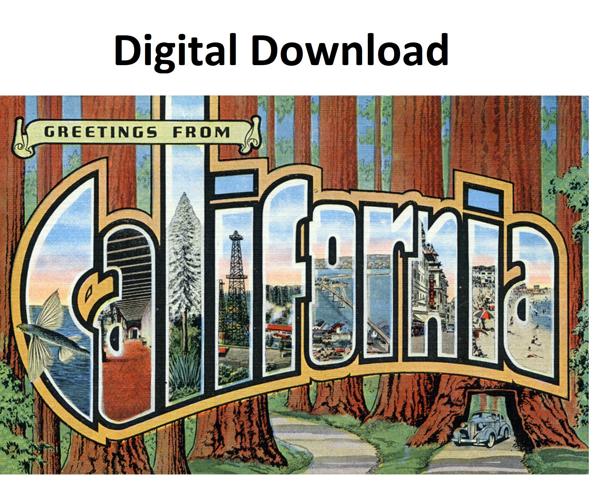 Greetings From California Vintage Postcard Style 4 Digital Etsy Hong Kong