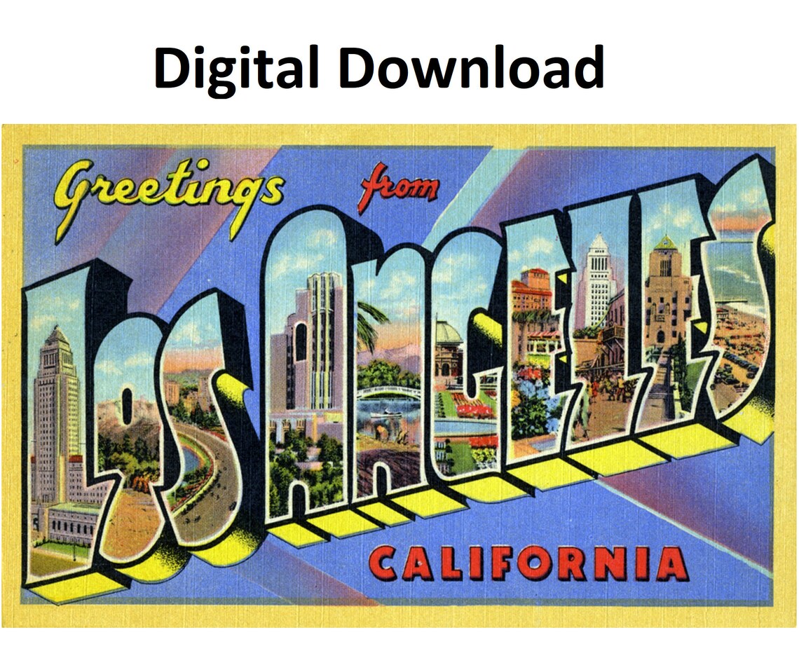Greetings From Los Angeles California Vintage Postcard Style Etsy