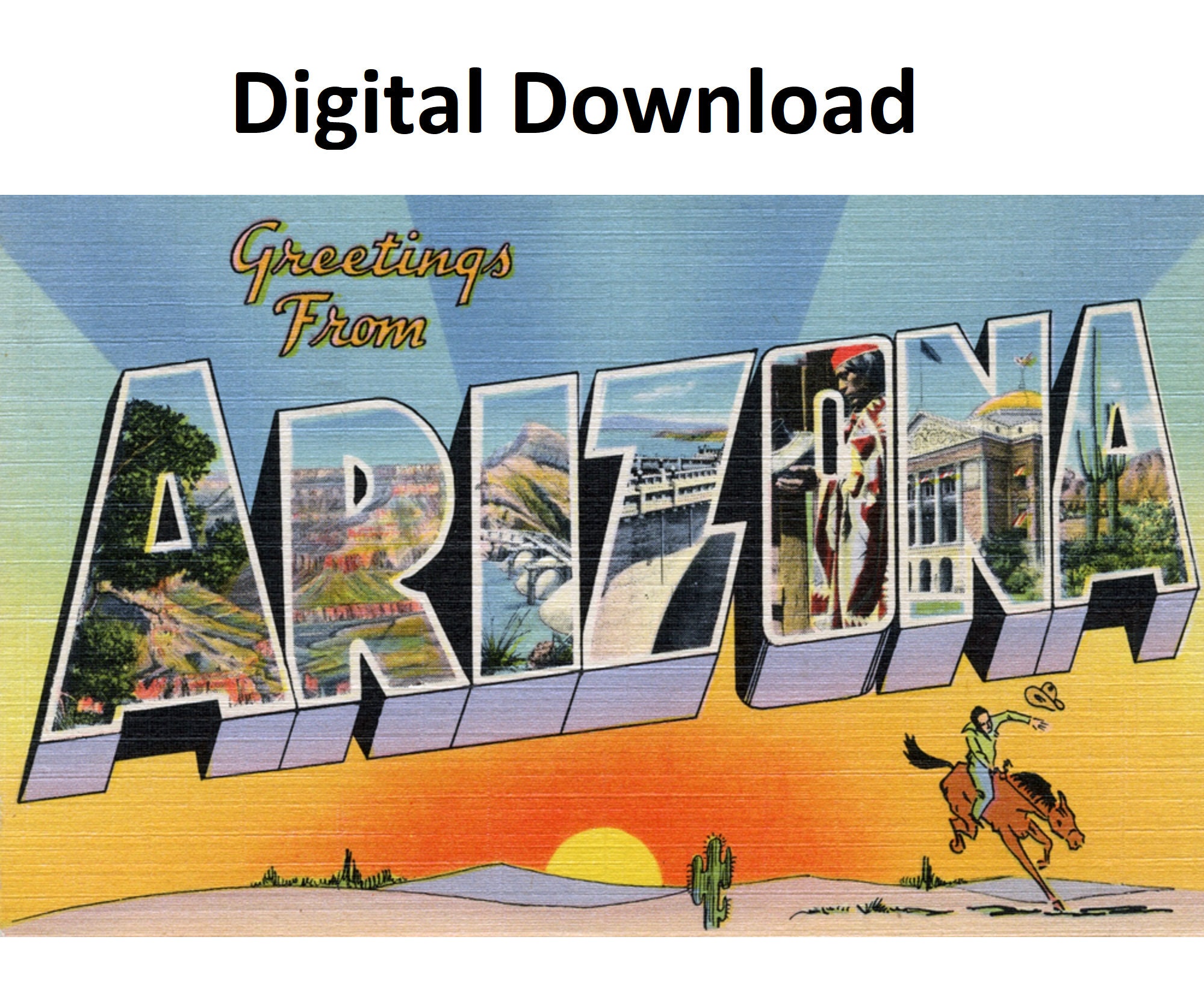 Greetings From Arizona Vintage Postcard Style 3 Digital Printable