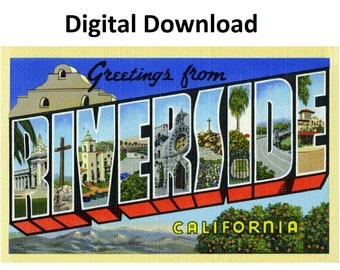 Vintage Riverside California Postcard Art Deco Image (Digital Download)