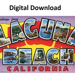 Saudações de Laguna Beach Califórnia Cartão postal vintage estilo # 2 - Download digital para impressão - Carta grande Imagem antiga Cartão postal antigo