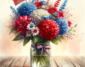 Fourth of July Floral Watercolor Clipart Bundle (Digital Download)